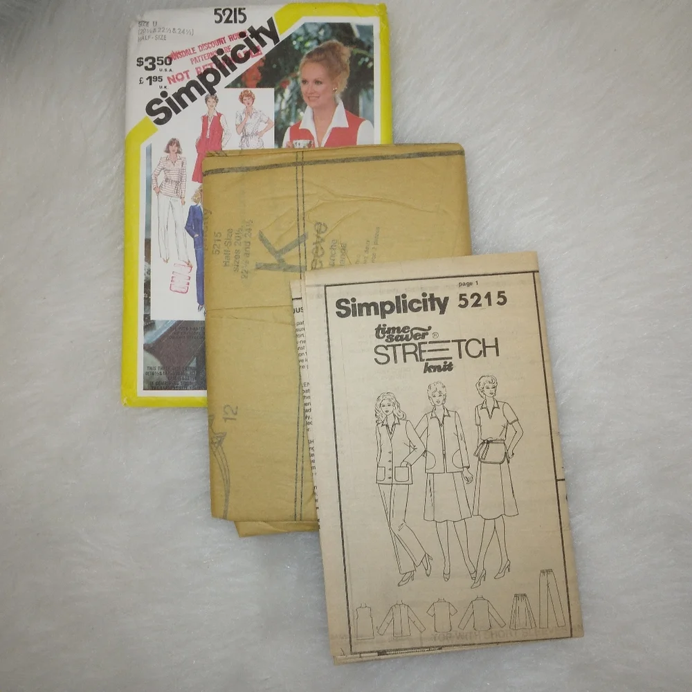 VINTAGE SIMPLICITY 5215 Sz 20.5, 22.5, 24.5 Unlined jacket vest top pants